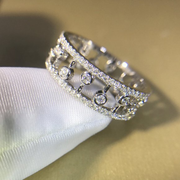 Dainty CZ Full Around Zircon Silver Plated Luxury Fashion Eternity Ring, K892 - Picture 3 of 8